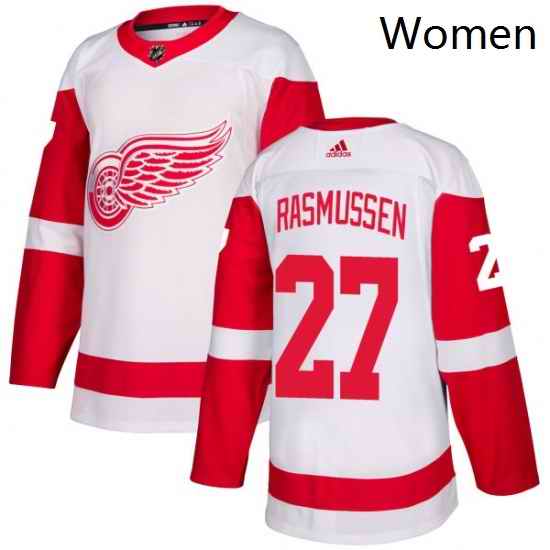 Womens Adidas Detroit Red Wings 27 Michael Rasmussen Authentic White Away NHL Jersey